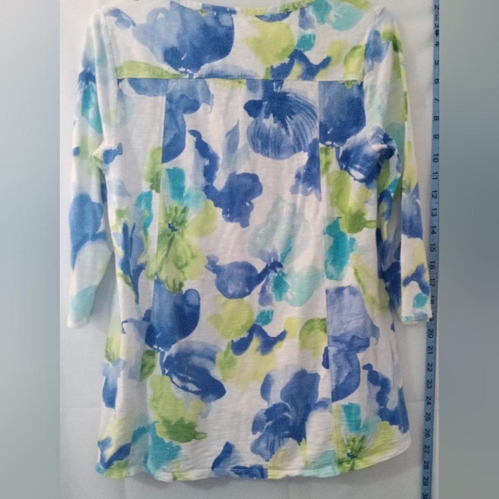 Chico's Vibrant Blue & Green Abstract Floral Long Sleeve Top - Size 0 (US Small) - Picture 6 of 10